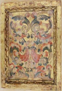 Dipinto su tavola a fondo con motivi floreali policromi. Elegante e rara. cm. 62 x 43 epoca XVI° sec.